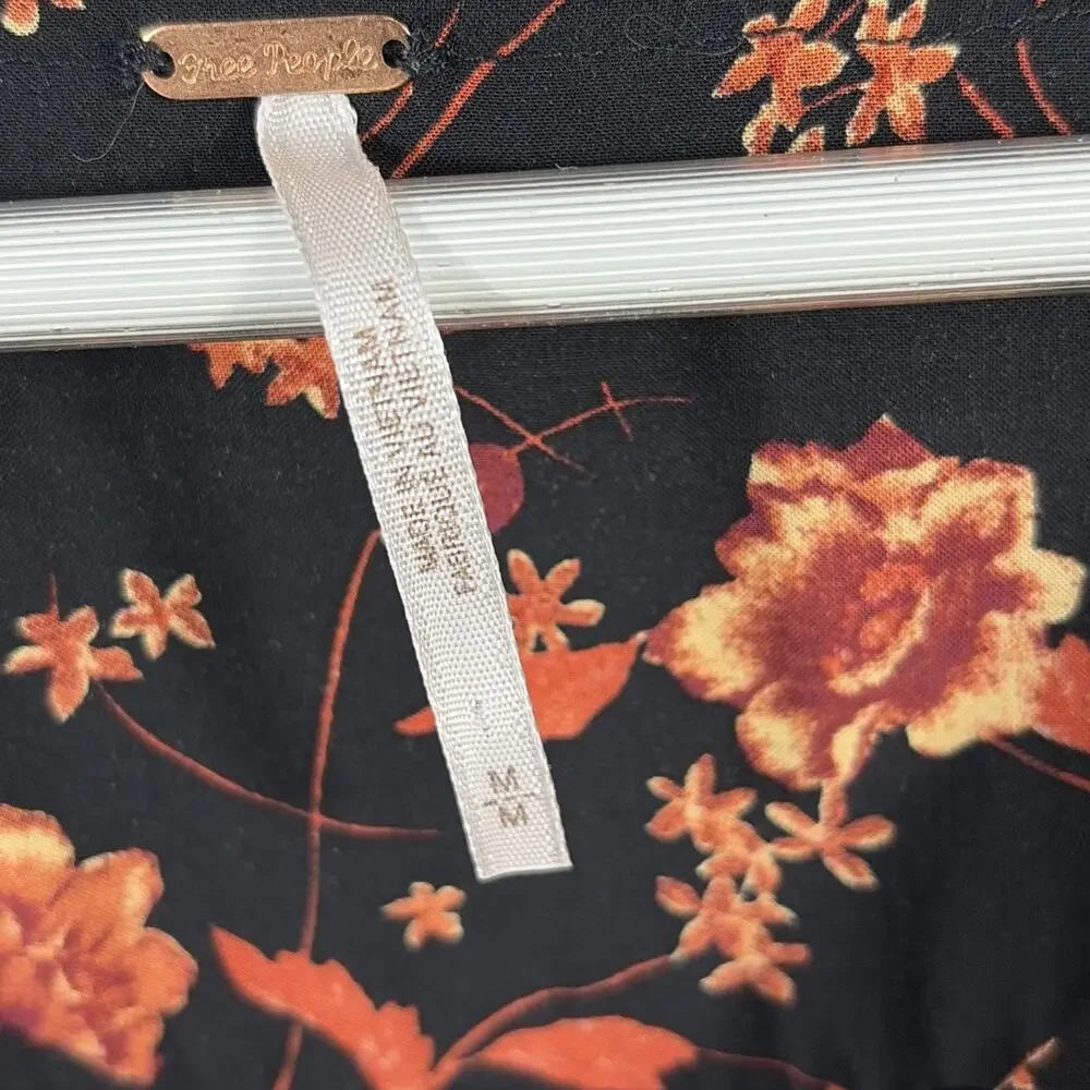 Free People‎ Womens Mini Dress Size M Black & Orange Floral Button Front